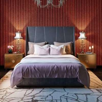 Luxury bedroom interior with premium plywood wall paneling