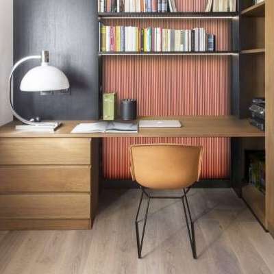 Modern home office with engineered wooden flooring